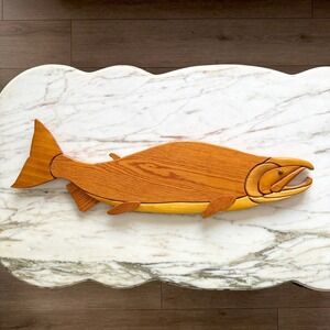 Vintage Intarsia Handcrafted Wood Fish Wall Art MCM 70s Coastal Decor